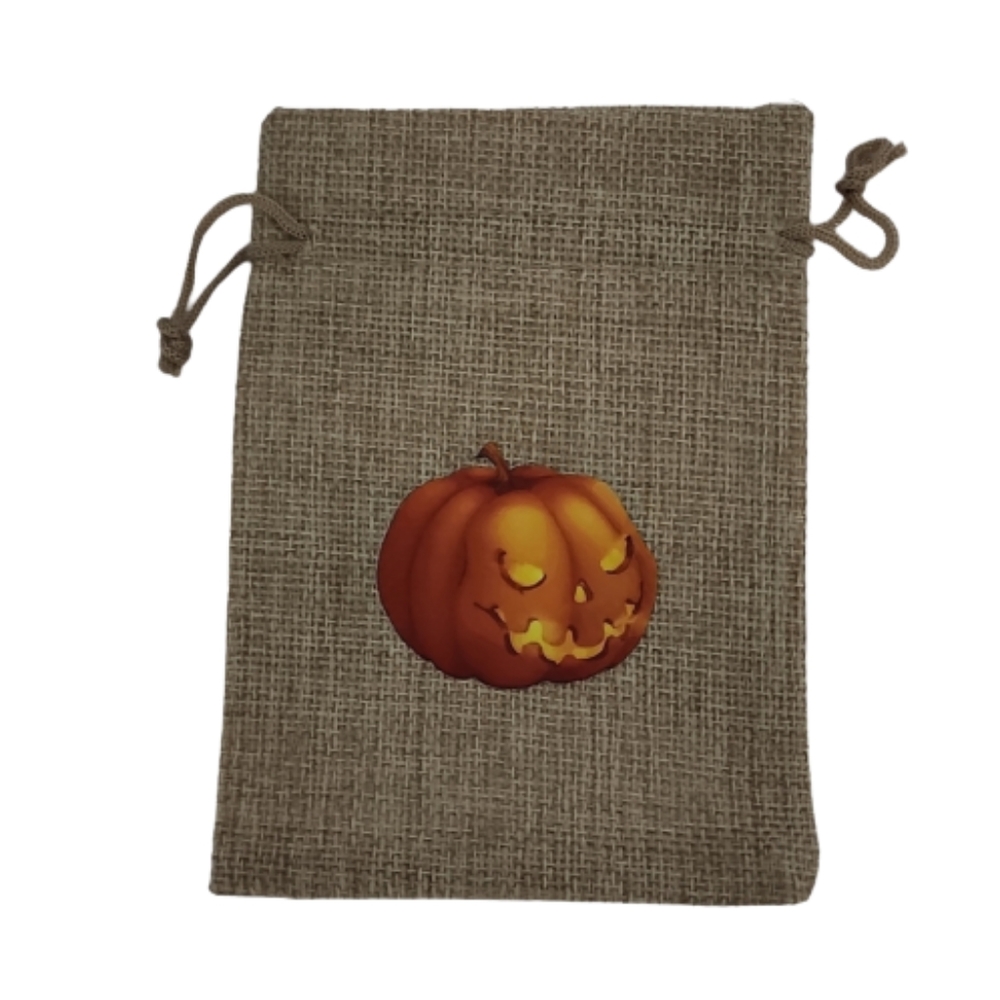 10 Pack- Halloween Burlap Gift Bags w/drawstring, Pumpkin Design